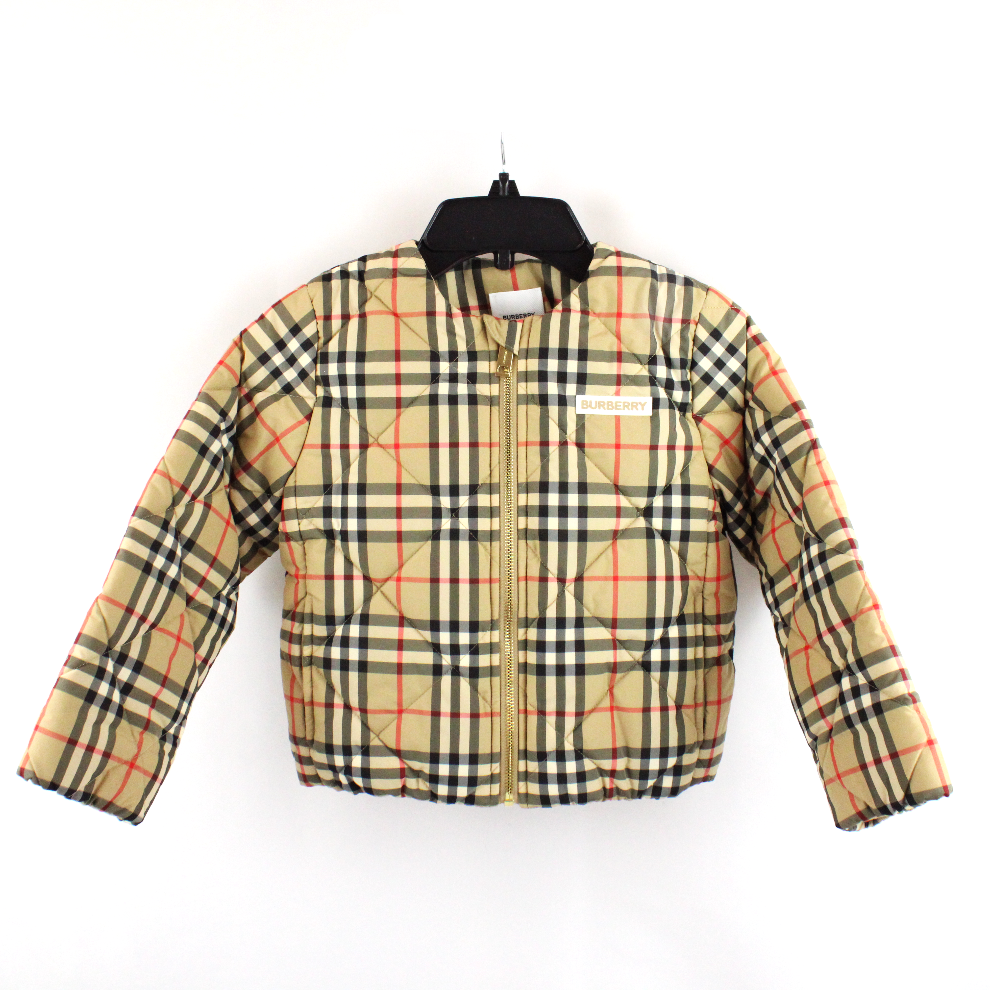 Burberry Kids Abigail Quilted Check-Print Cropped Jacket in Archive Beige -  6Y
